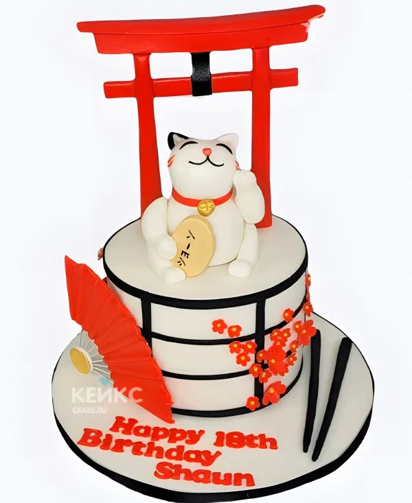 Торт девочке с кошкой удачи Фото