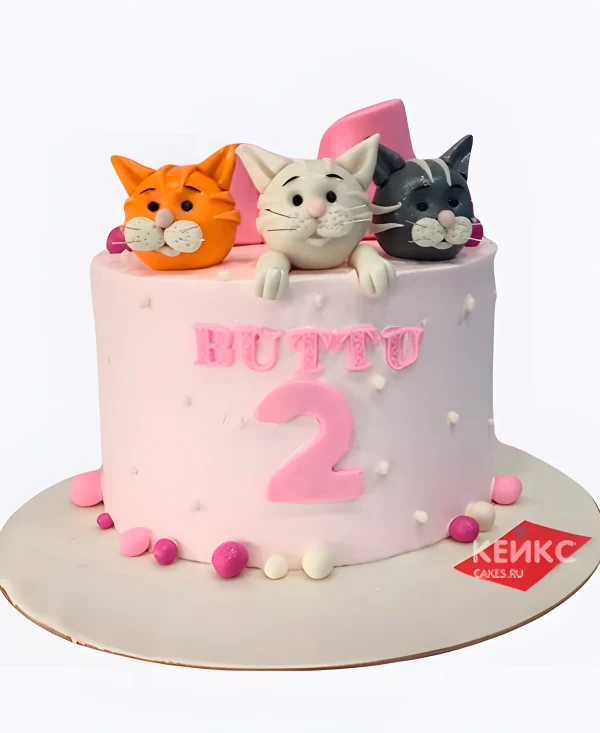Торт девочке с мордочками котов Фото