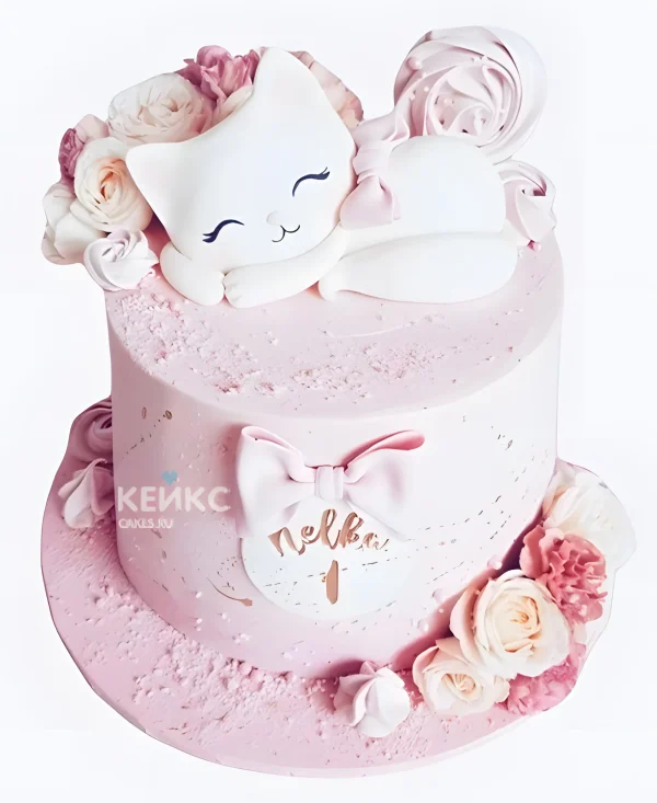 Торт девочке с спящей кошечкой Фото