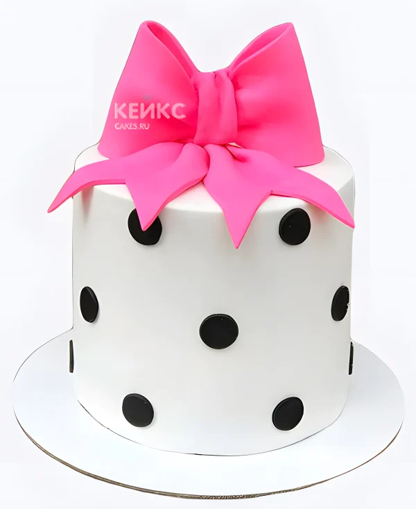 Торт девочке в горошек с ярким бантом Фото