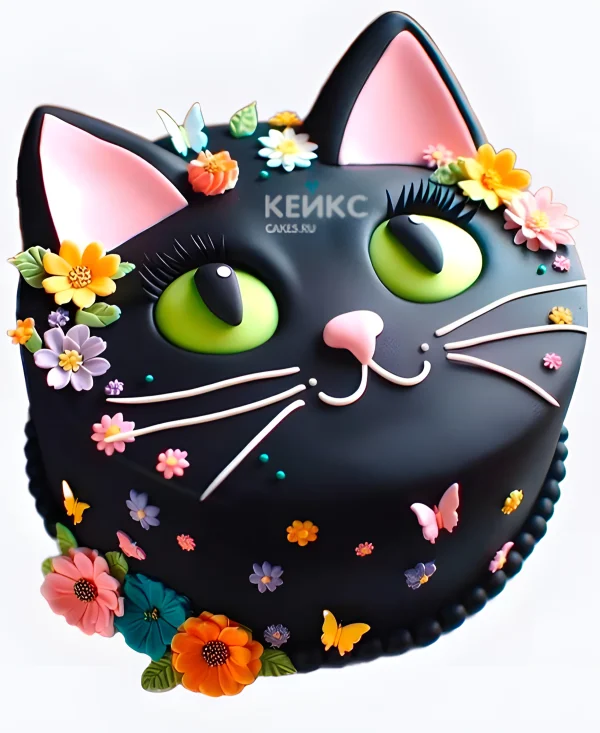 Торт девочке в виде черного котика Фото