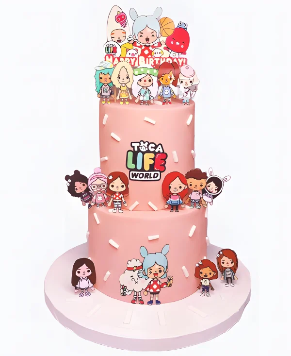 Торт двухъярусный розовый Герои Тока Бока Фото