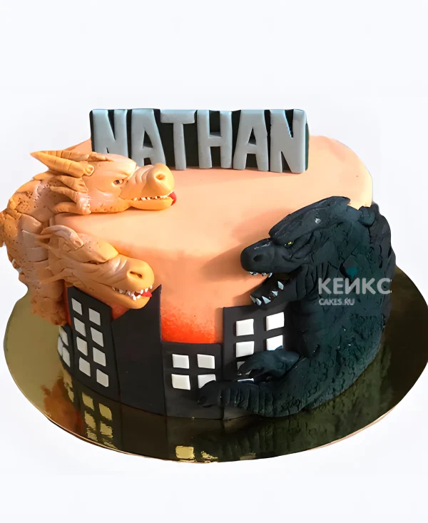 Торт Годзилла и дракон в городе Фото