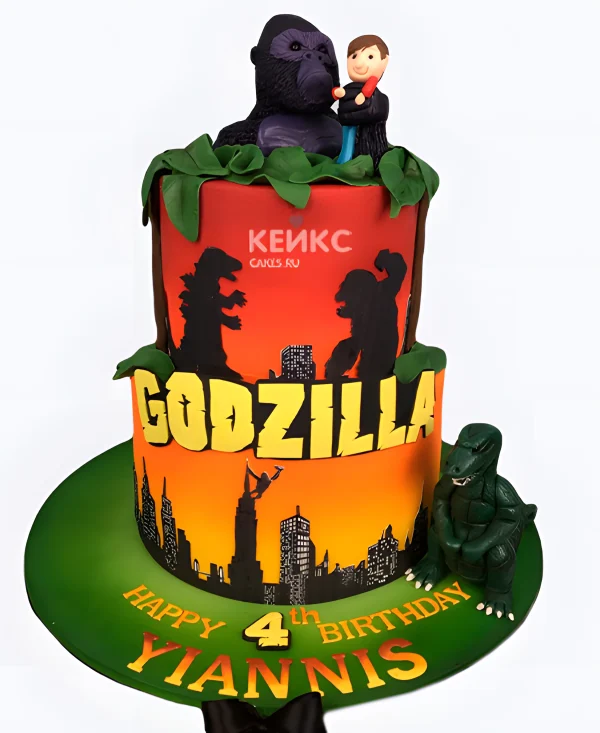 Торт Годзилла с гориллой и человечком Фото