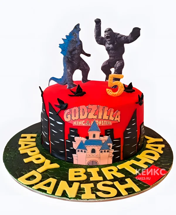Торт Годзилла с гориллой красный Фото