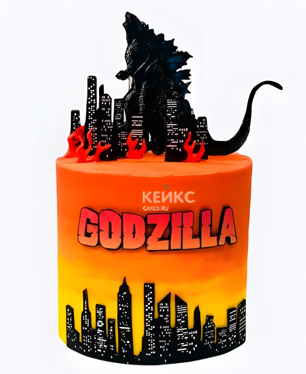 Торт Годзилла в городе оранжевый Фото