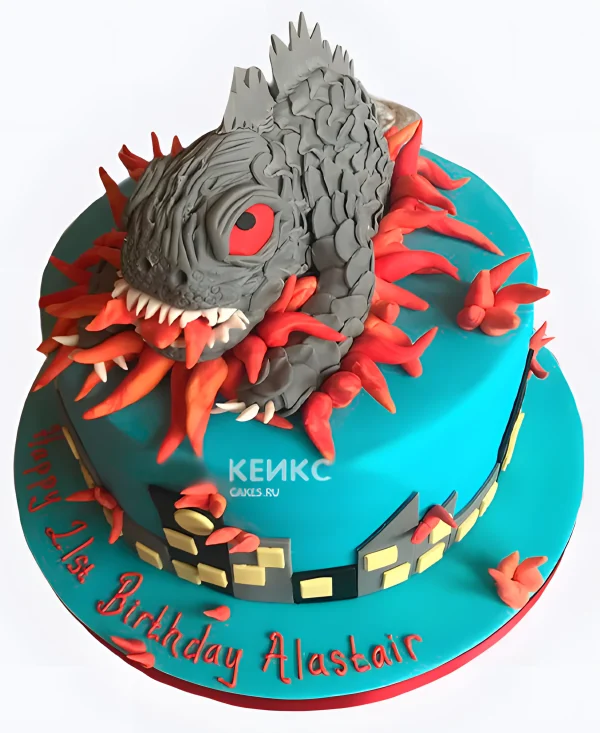 Торт Годзилла в огне круглый Фото