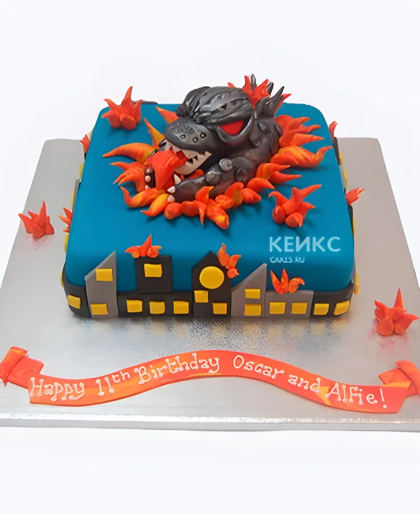 Торт Годзилла в огне квадратный Фото