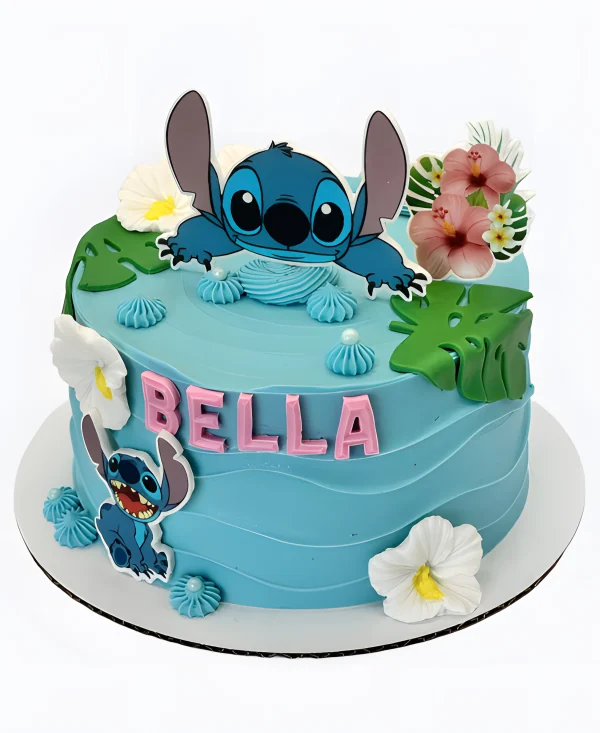 Торт голубой с цветами Фото