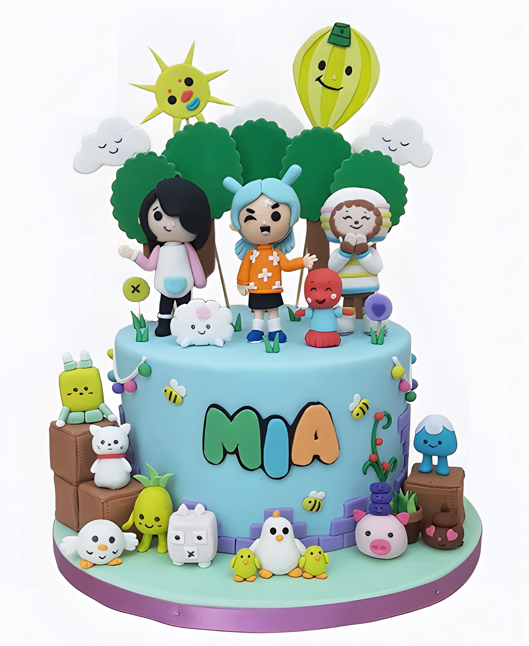 Торт голубой с фигурками Фото