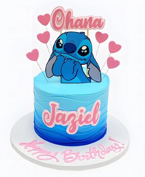 Торт голубой с розовыми сердечками Фото