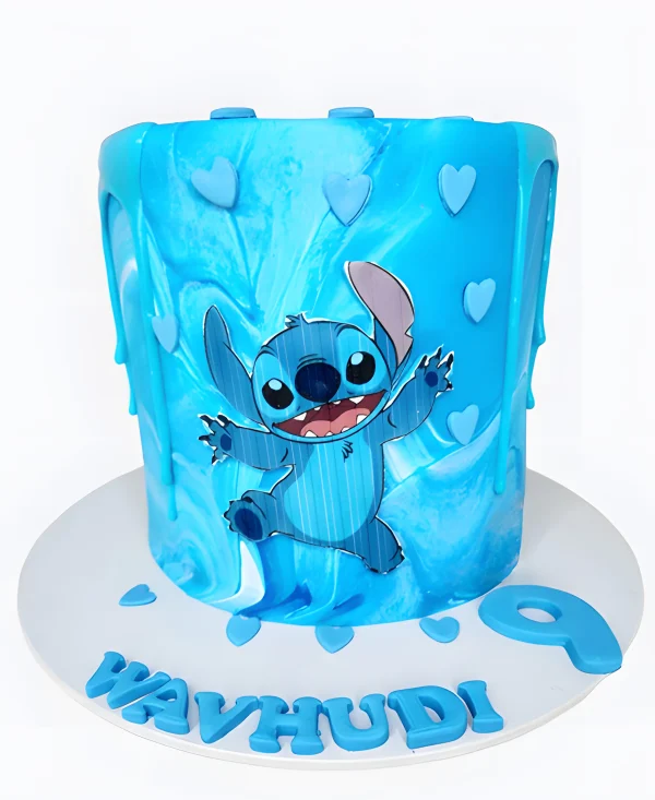 Торт голубой с сердечками Фото