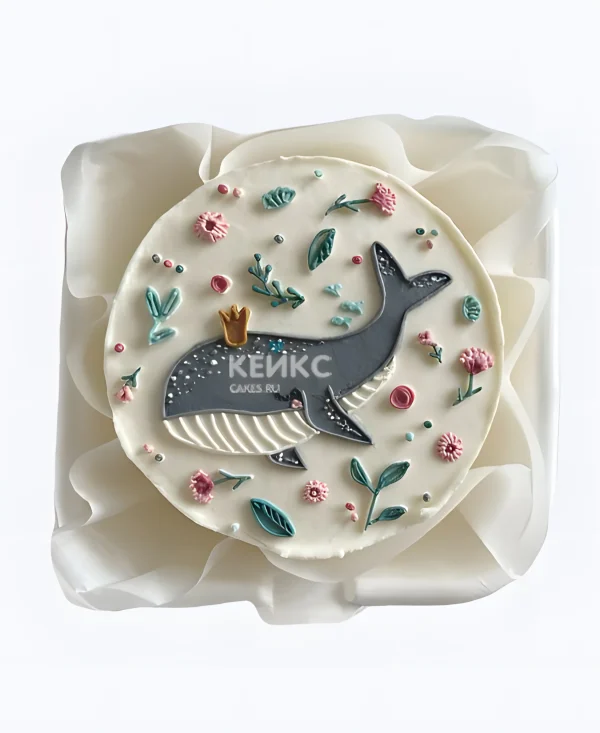 Торт Кит с цветами Фото