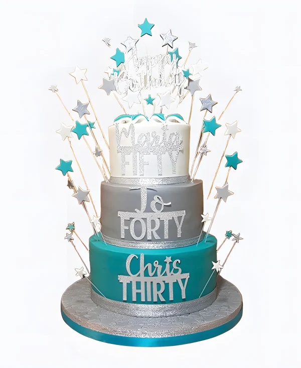 Торт коллегам серо-бирюзовый со звездочками Фото