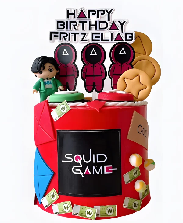 Торт красный Игра в кальмара Фото