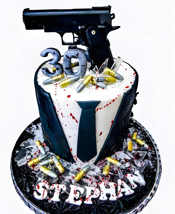 Торт Кровавые пули с пистолетом Джона Уика Фото