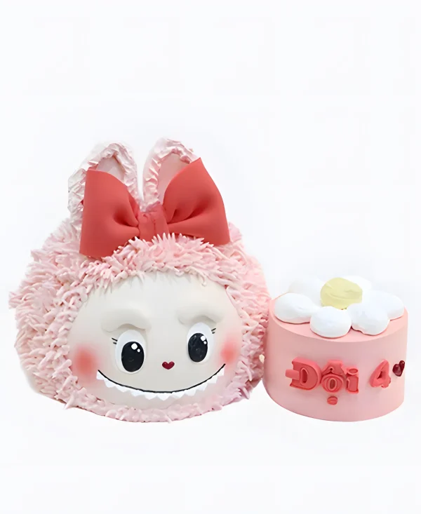 Торт 3D Лабубу с бантом и тортом Фото