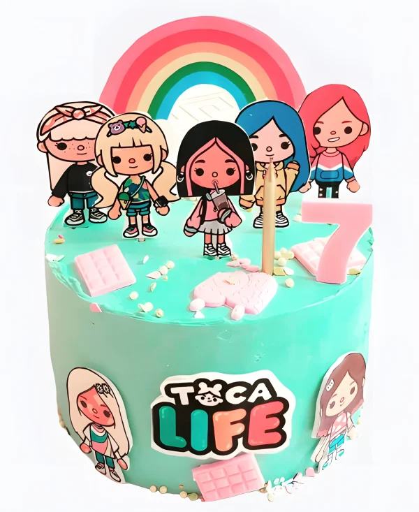 Торт мятный с девочками и радугой Фото