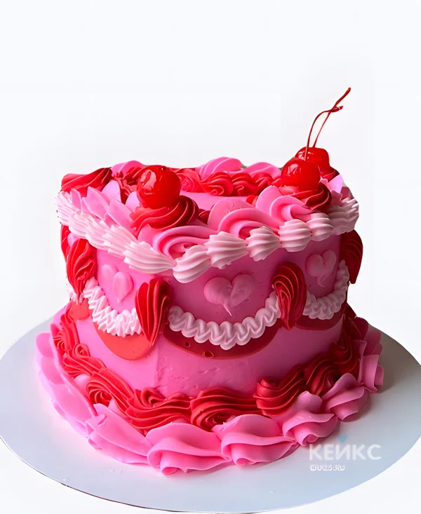 Торт на 14 февраля с коктейльной вишней Фото