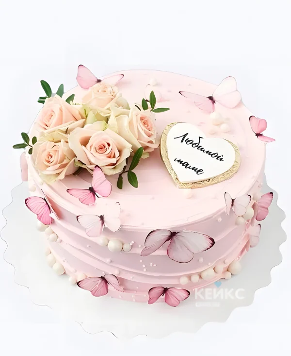 Торт на день матери с бабочками цветами Фото