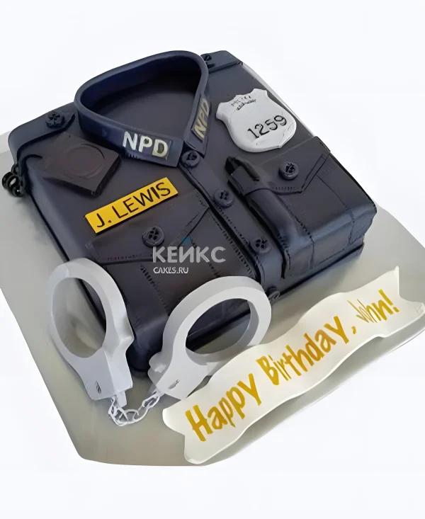 Торт на День полиции черная рубашка с наручниками Фото