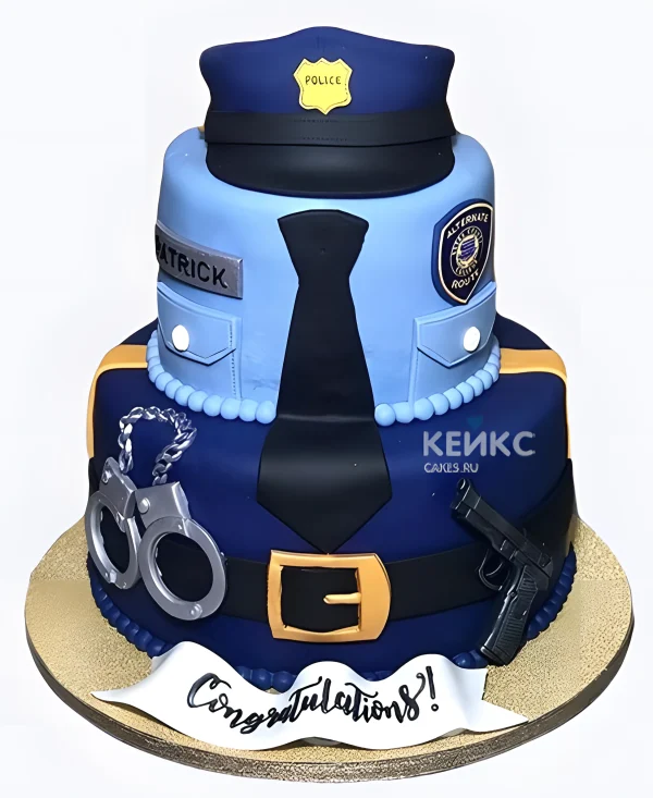 Торт на День полиции двухъярусный в виде формы Фото