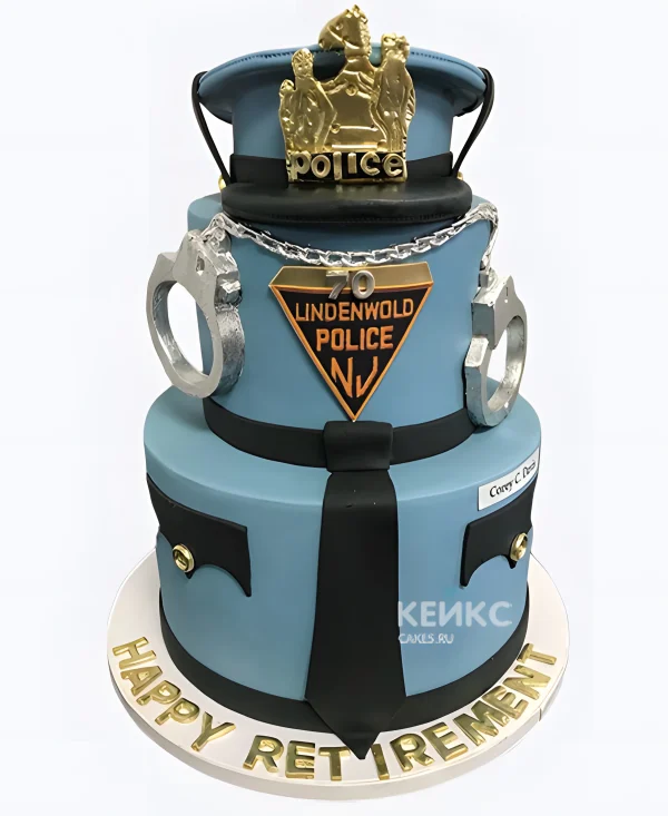 Торт на День полиции голубая форма с наручниками Фото