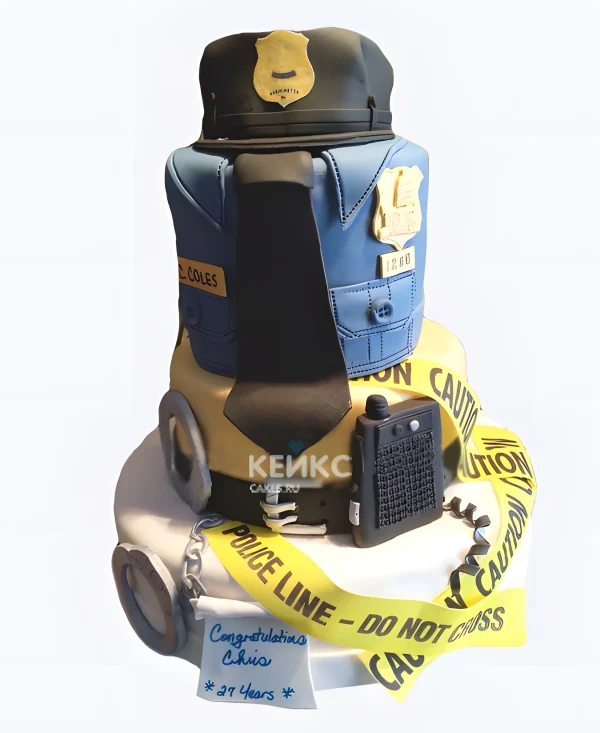 Торт на День полиции с формой и желтой ленточкой Фото