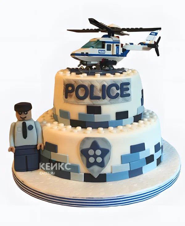 Торт на День полиции с лего-вертолетом Фото