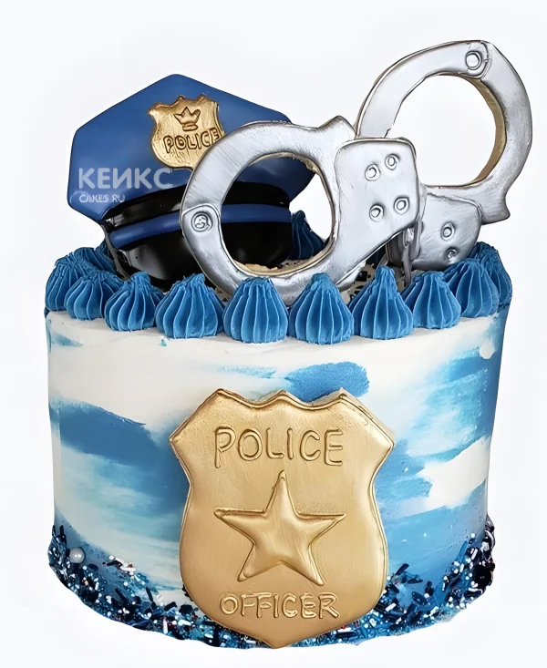 Торт на День полиции с наручниками и фуражкой Фото
