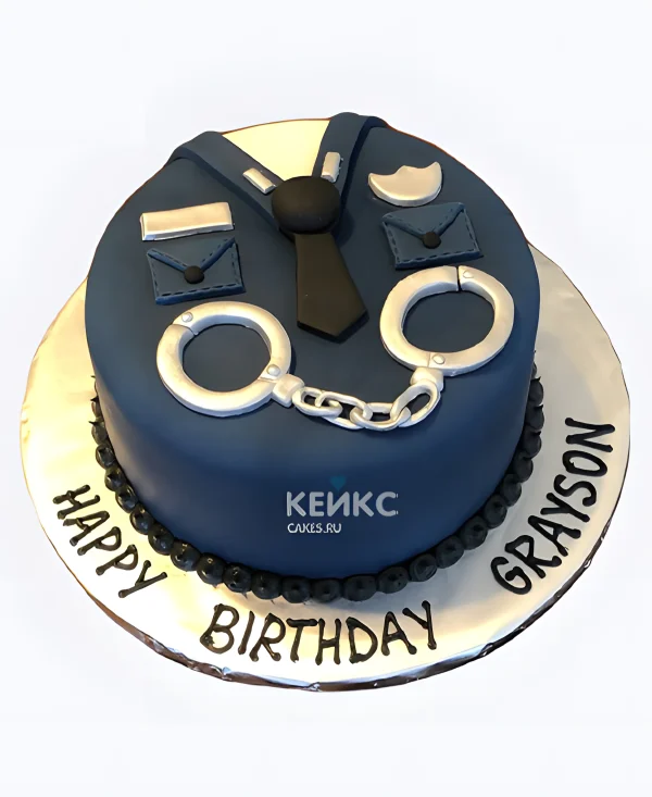 Торт на День полиции синяя рубашка с наручниками Фото