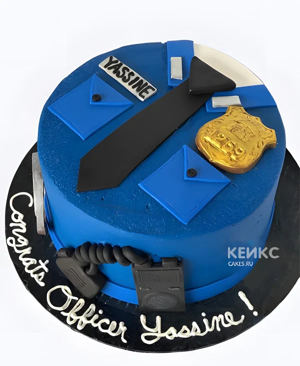 Торт на День полиции синяя рубашка со значком Фото