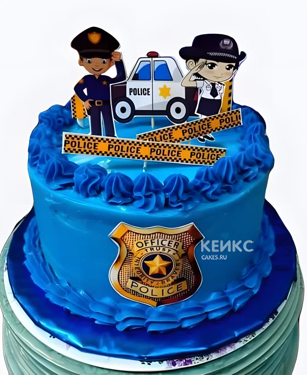Торт на День полиции синий с кремом Фото