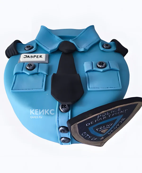 Торт на День полиции в виде голубой рубашки Фото