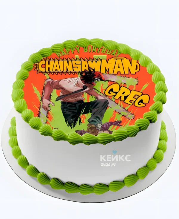 Торт на день рождения Человек-бензопила с фотопечатью Фото