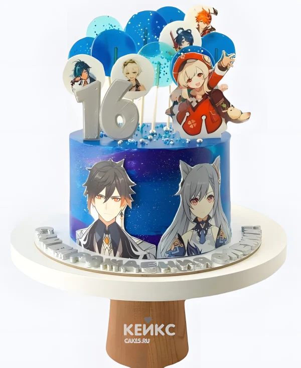 Торт на день рождения Геншин с леденцами Фото