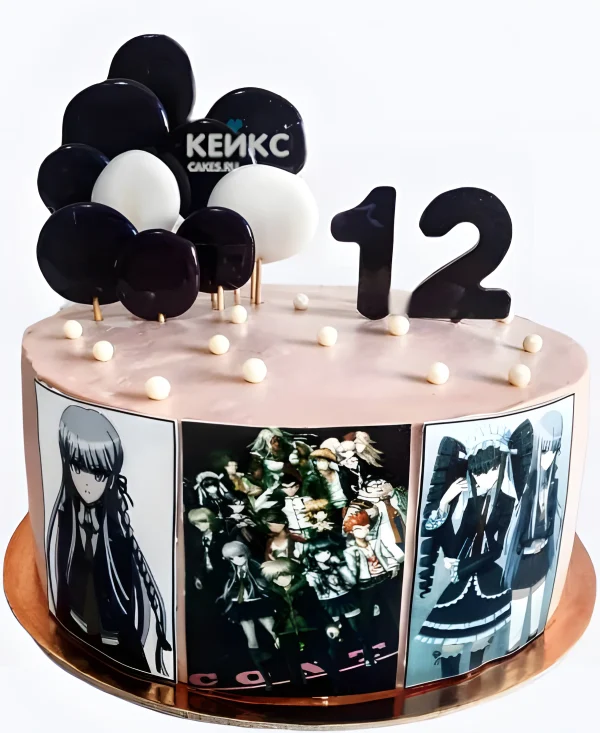 Торт на день рождения с фотопечатью и леденцами аниме Данганронпа Фото