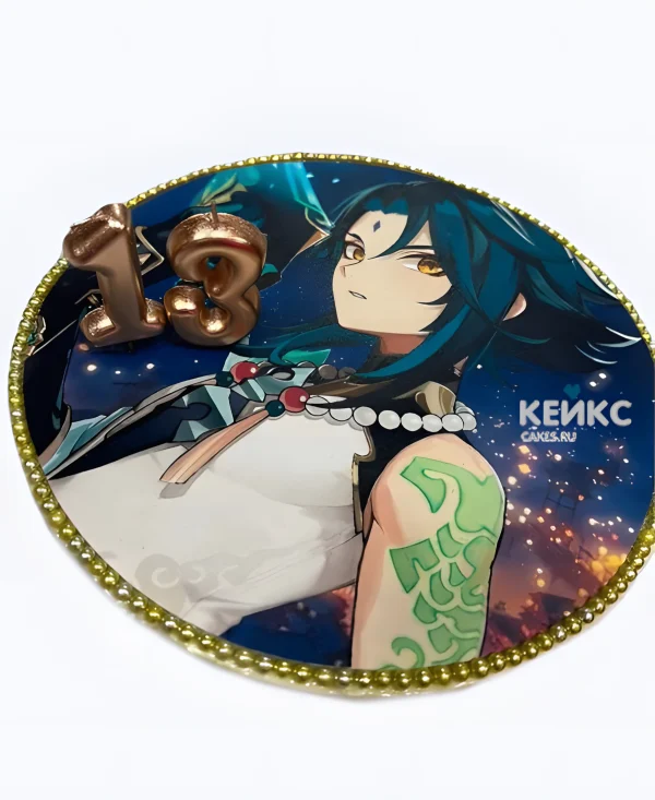 Торт на день рождения с фотопечатью и цифрой Геншин Фото