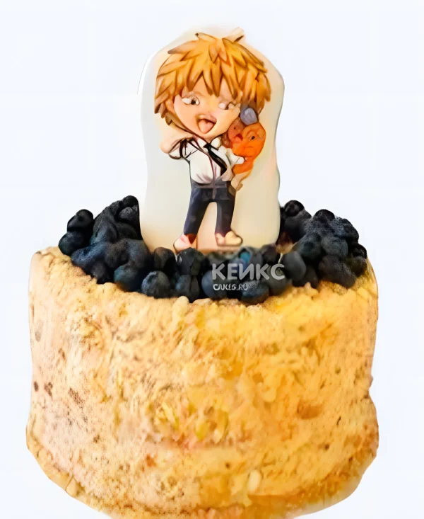 Торт на день рождения с голубикой аниме Человек-бензопила Фото