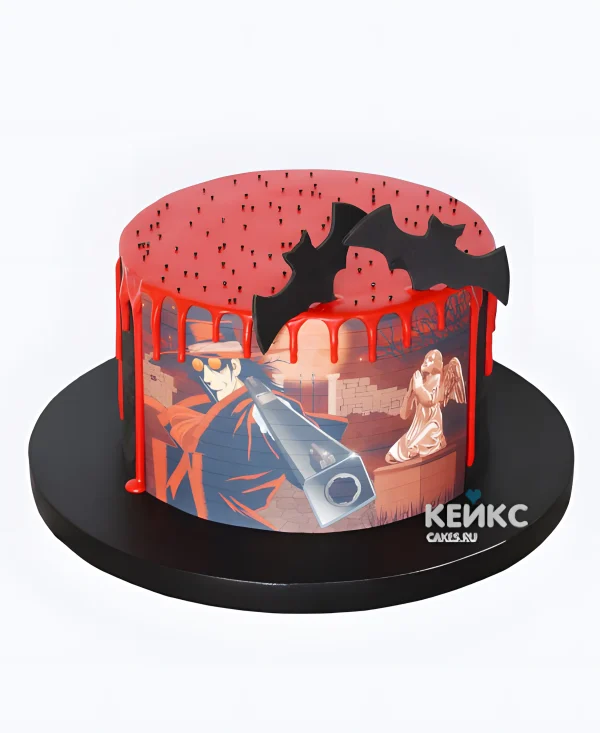 Торт на день рождения с красной глазурью и фотопечатью аниме Хеллсинг Фото