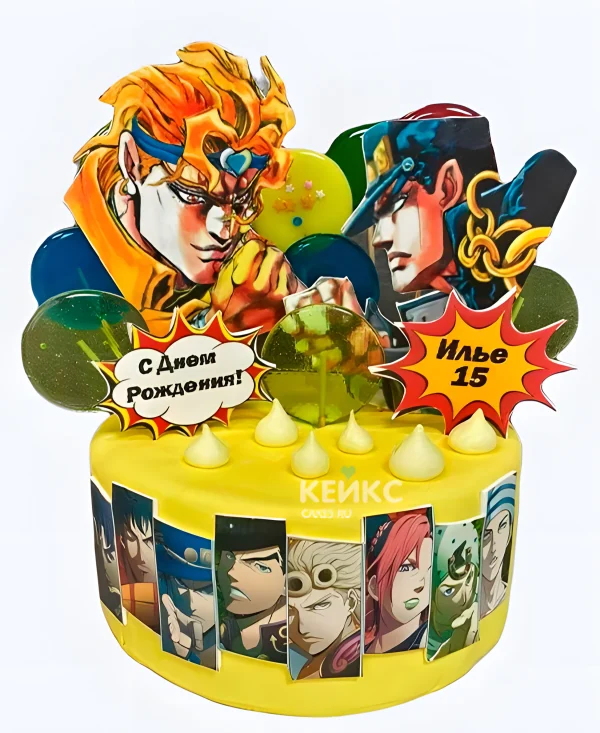 Торт на день рождения с леденцами аниме Невероятные приключения ДжоДжо Фото