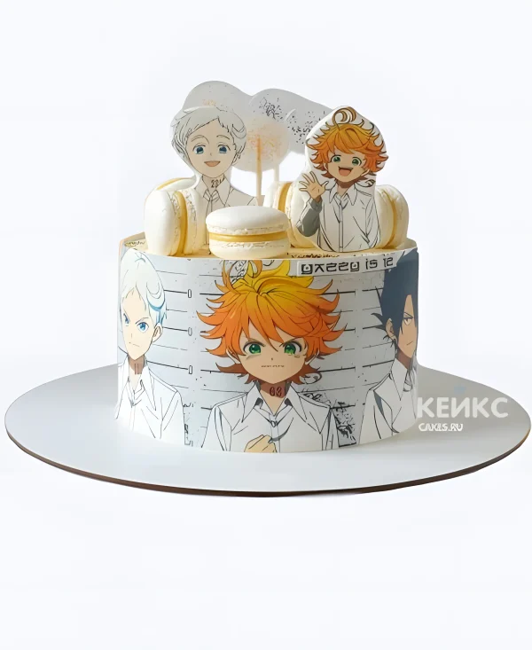 Торт на день рождения с макаруни аниме Обещанный Неверленд Фото