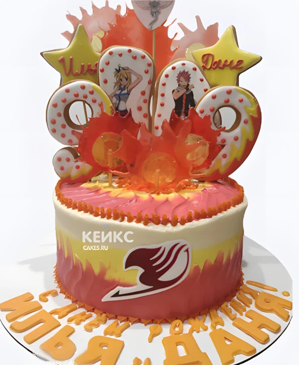 Торт на день рождения с пряниками и леденцами аниме Хвост Феи Фото