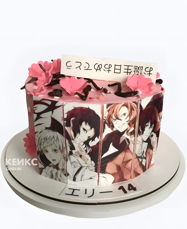 Торт с цветами сакуры и в стиле аниме Фото