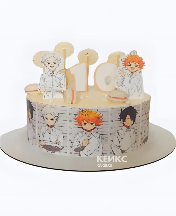 Торт на день рождения с цифрой и леденцами аниме Обещанный Неверленд Фото