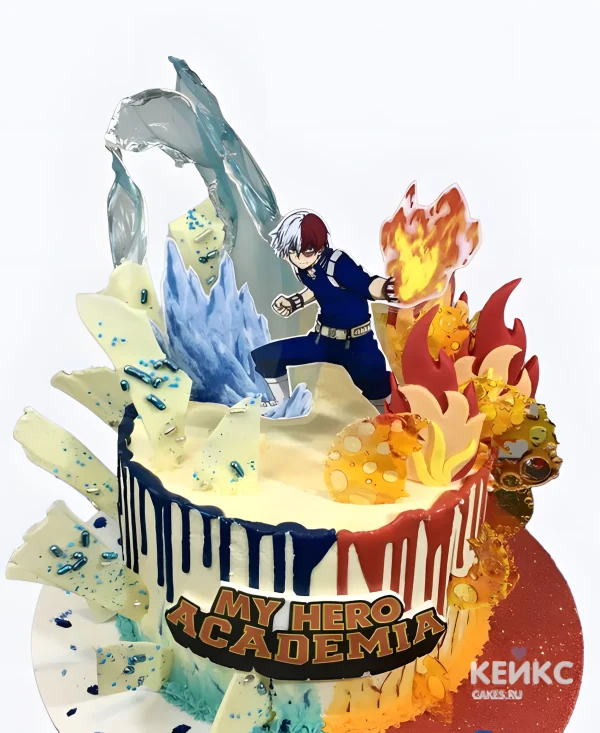 Торт огонь и лёд в стиле My Hero Academia Фото