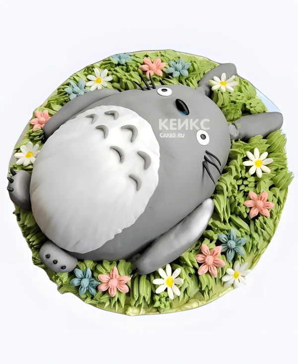Торт на день рождения с зеленой поляной аниме Мой сосед Тоторо Фото