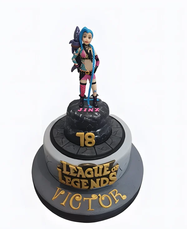 Торт на день рождения с фигуркой Джинкс из Аркейн Фото