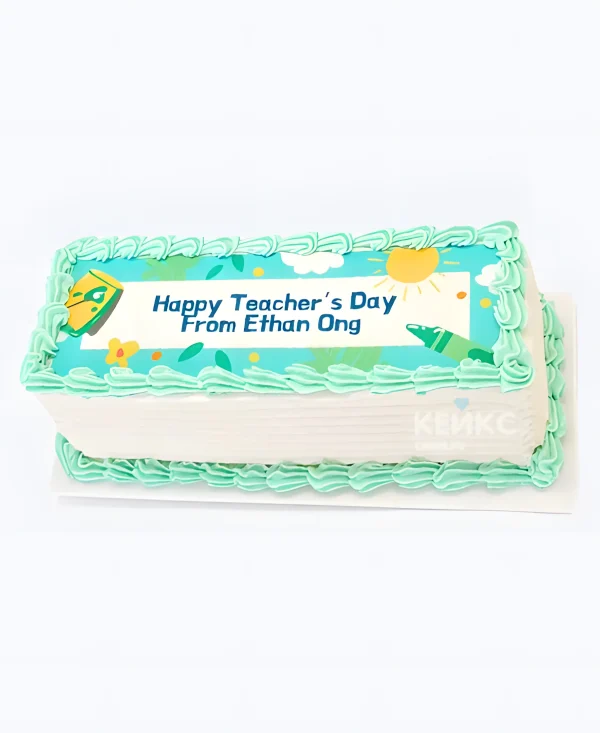 Торт на День учителя прямоугольный бирюзовый Фото