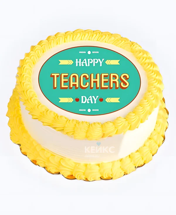 Торт на День учителя с фотопечатью и кремом Фото